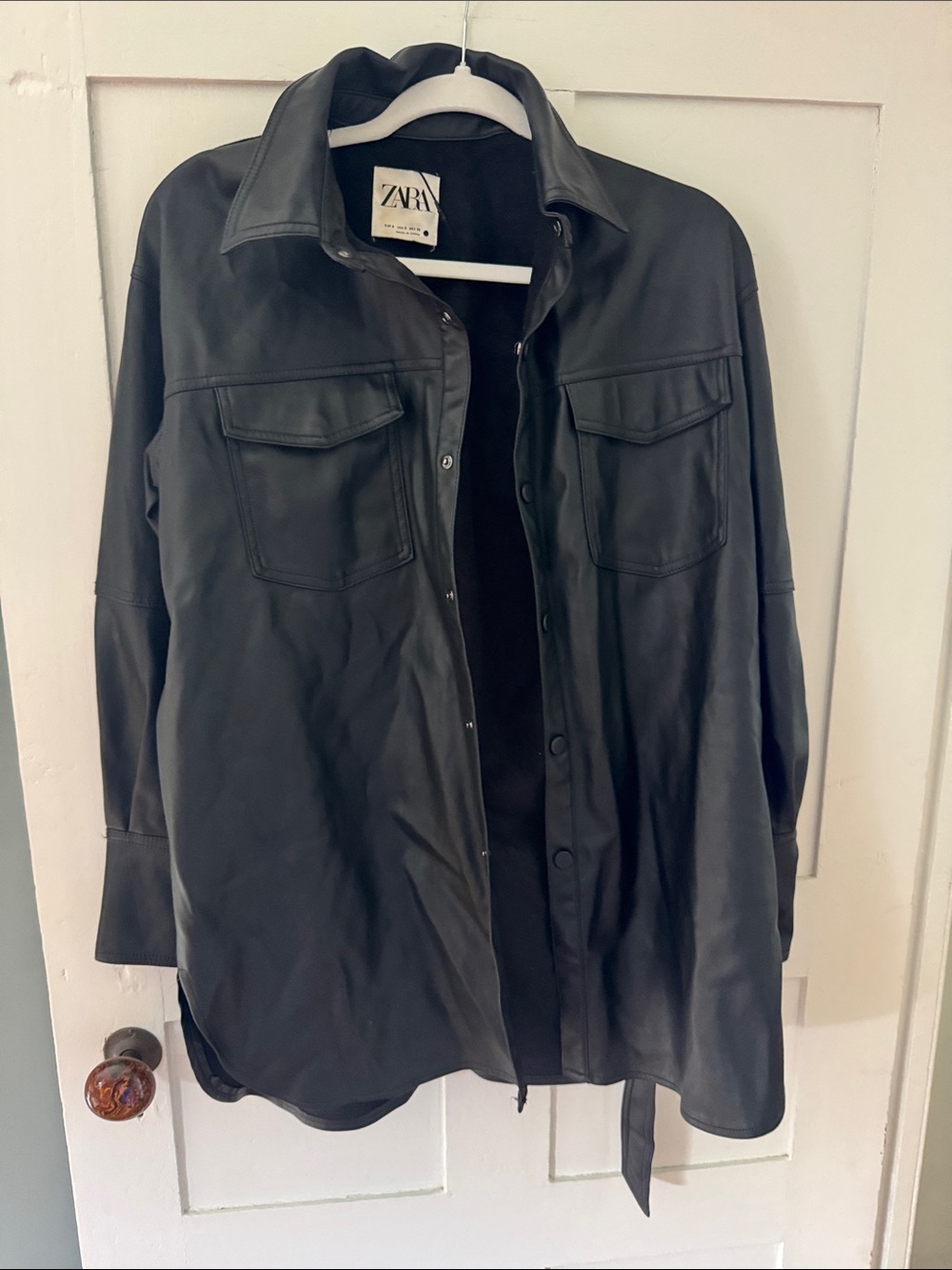 Zara Black Faux Leather Button-Front Shacket